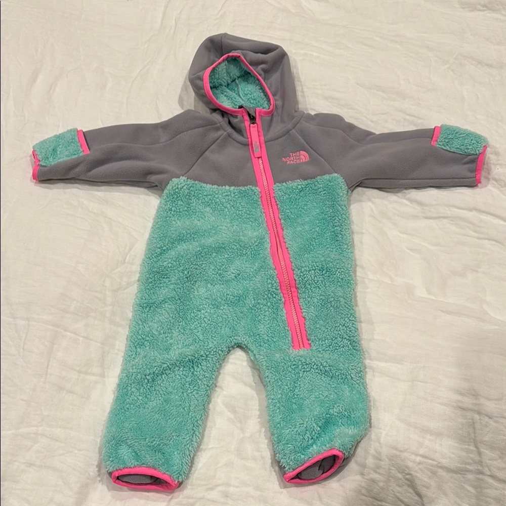 The North Face Gray and Green Footies One Piece